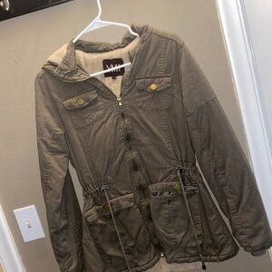 YMI Dark Olive Sherpa-Lined Jacket